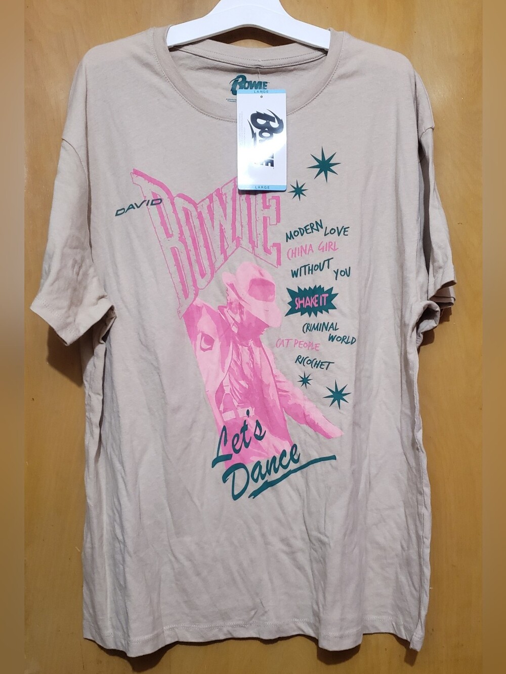 David Bowie "Let's Dance" Graphic Tee - Beige & Pink